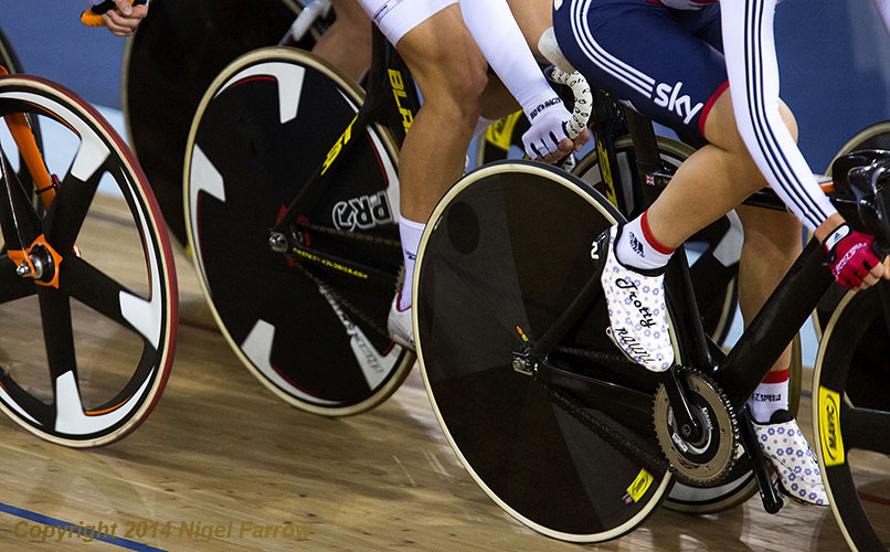 TRACK CYCLING-Laura Trott from Great Britain racing during the women's Omnium Elimination Race at the 2014 UCI Track Cycling World Cup round in Stratford, London, Great Britain