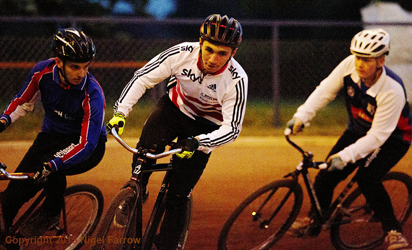 CYCLE SPEEDWAY-Ashley Hill leads during an Ipswich Cycle Speedway Club Championship night