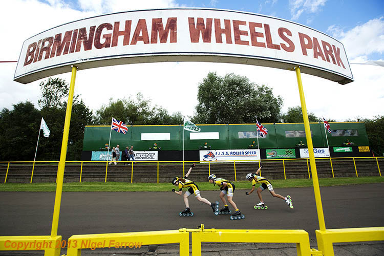 INLINE SKATING-Competitors racing during the Junior Girl's 5000m Points Final during the 2013 British Inline Speed Skating Outdoor Championships in Birmingham, Great Britain